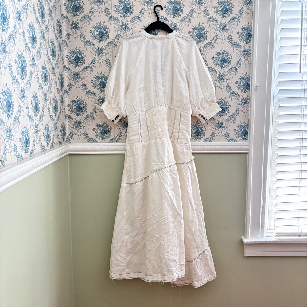 Anthropologie V-Neck Linen Corset Midi Dress - Picture 8 of 9